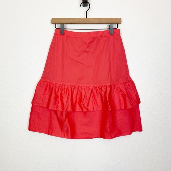 J. Crew Ruffled Knee Length Tiered Ruffle Coral Skirt - Picture 4 of 7